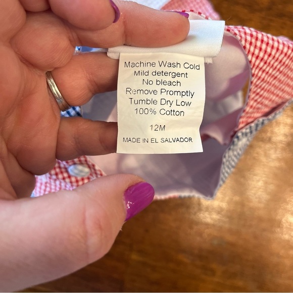 Zuccini kids plaid gingham patchwork shortall one piece red blue size 12 months - Picture 4 of 4